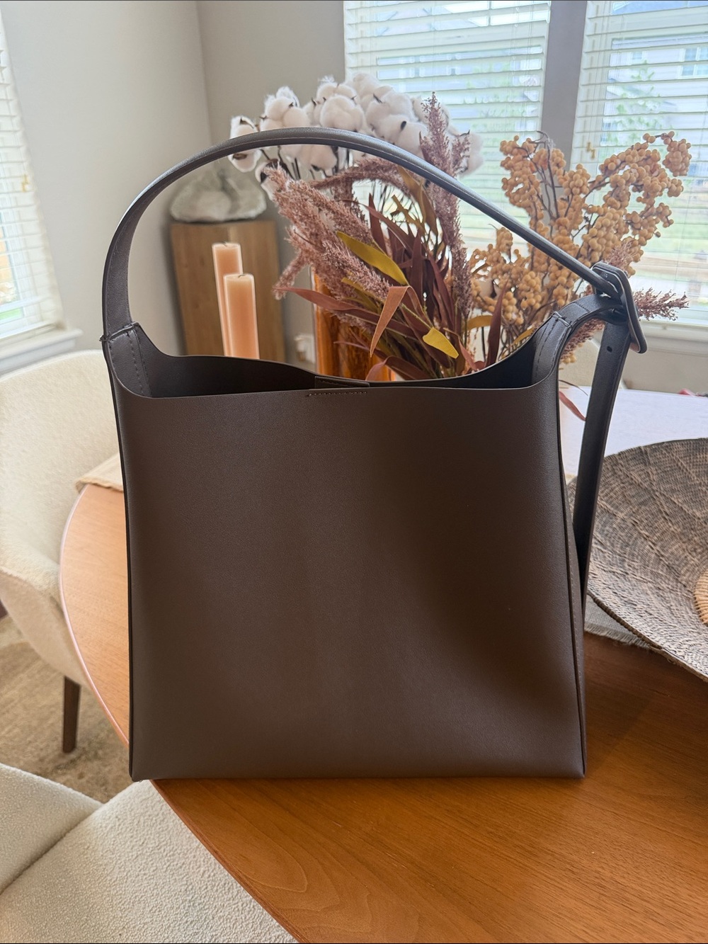 Mango Minimalist Dark Brown Leather Shoulder Bag - Like New!
